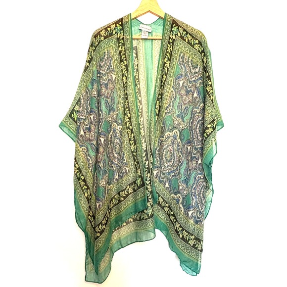 Catherines Sweaters - Catherine's Green‎ Sparkling Boho Kimono Scarf Shawl, One Size
